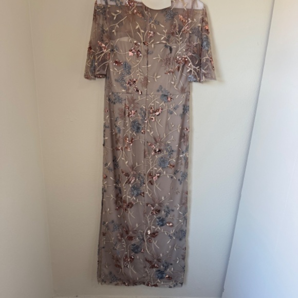 JS Collections Floral Embroidered Maxi Dress - Beige and Blue - Picture 6 of 8